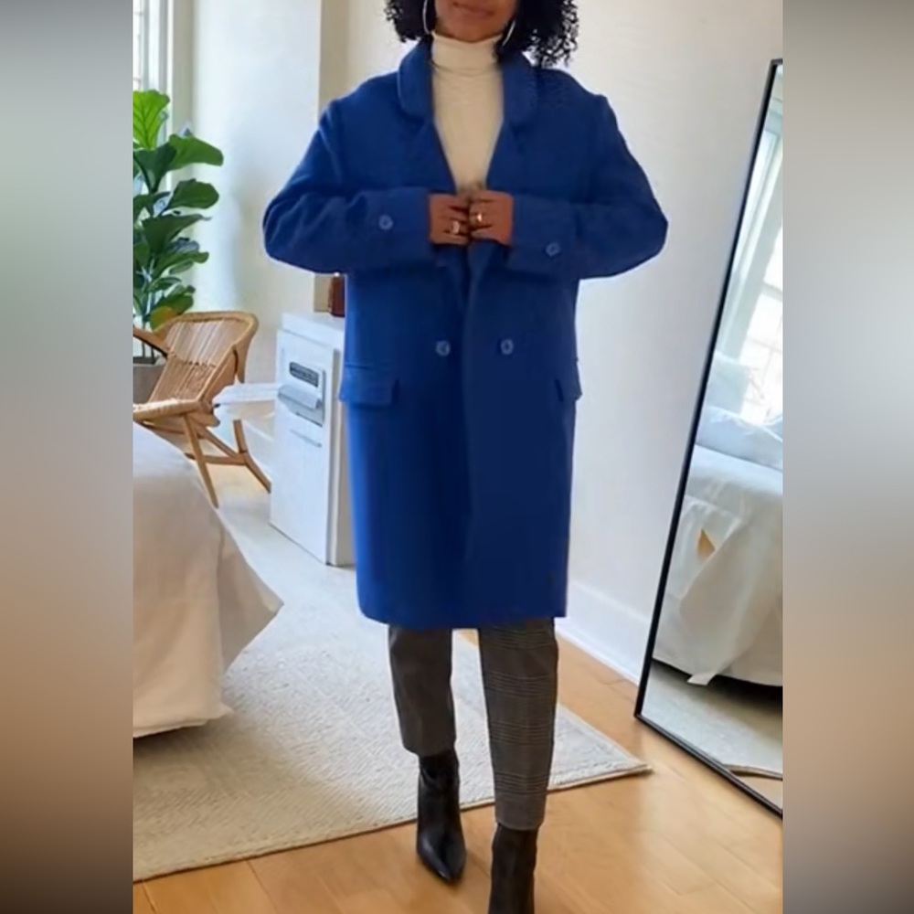 Elegant Vintage Blue Double-Breasted Wool Pea Coat - Picture 3 of 13